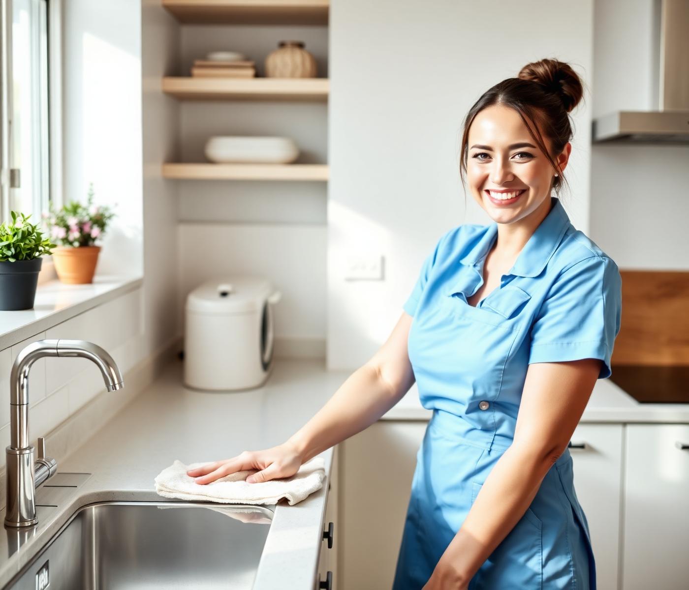 Cleaner at work in a bright Cheshire home